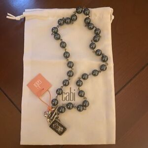 CAbi Heritage Black Pearl Necklace Silver Tone Charms Toggle Rhinestone 2140 NWT